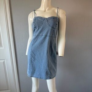 Forever 21 Denim Mini Dress Y2K 90s Style Bustier Cami Blue Jean Bodycon L